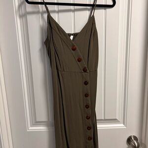 Xhilaration Brown Midi Dress with Button Detail